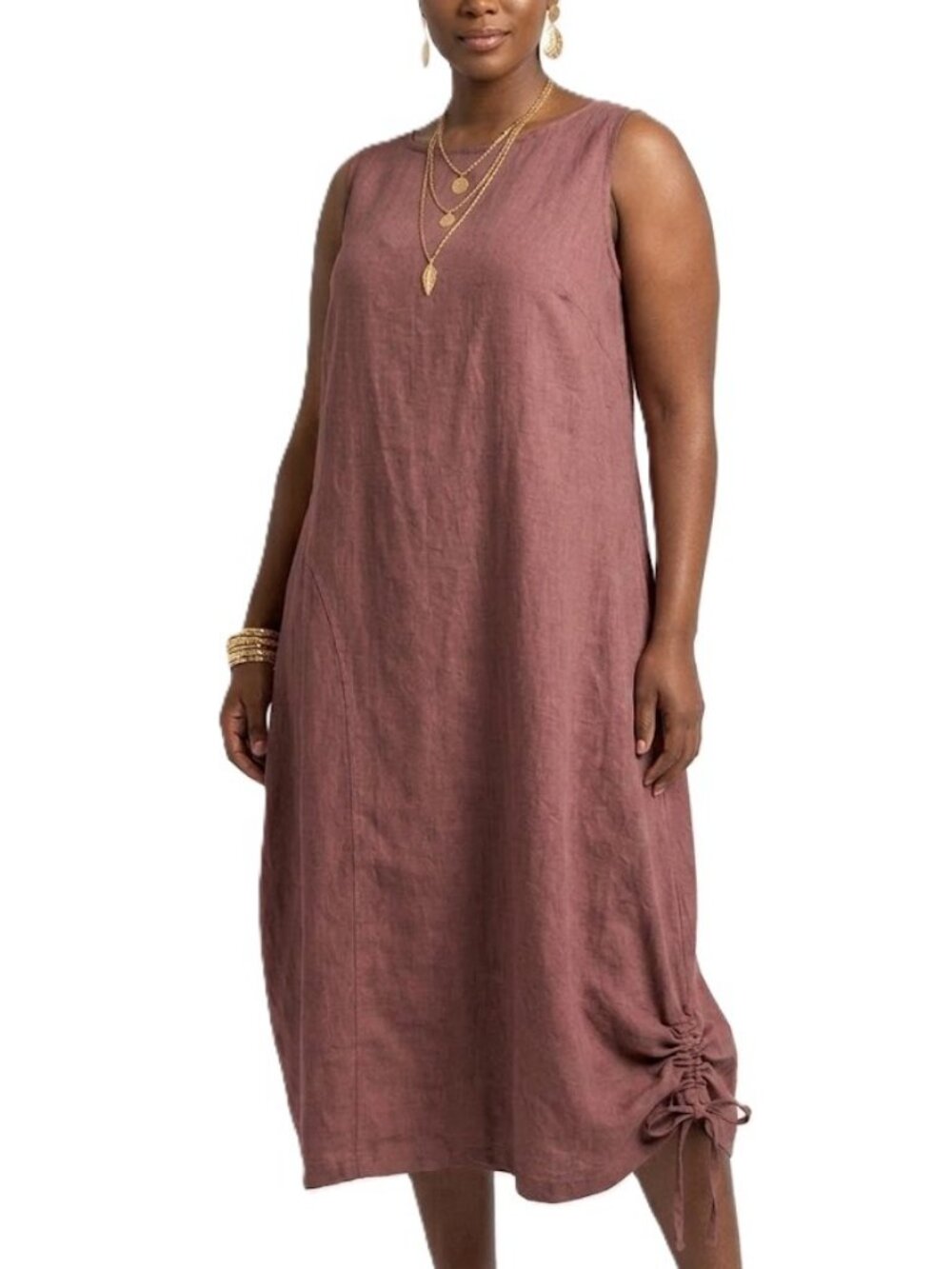 HARIS COTTON 100% Linen Sleeveless Relaxed Midi Dress XXL Dusty Rose Pockets EUC